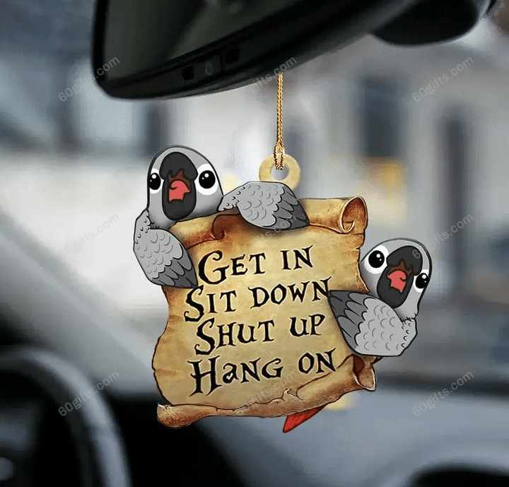 African Grey Parrot Get In, Sit Down, Shut Up, Hang On Car Hanging Ornament - Christmas Gift For Family, For Her, Gift For Him, Gift For Pets Lover Ornament