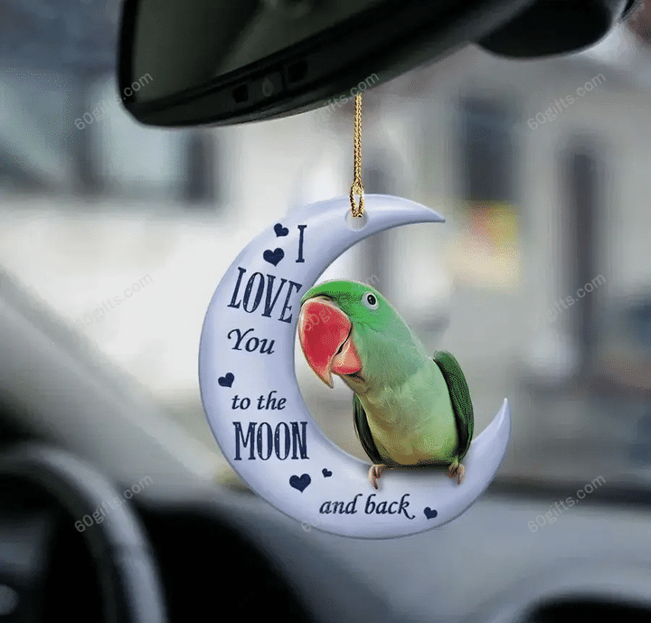 Personalized Name Ornament Alexandrine Parrot I Love You To The Moon & Back - Christmas Gift For Family, For Her, Gift For Him, Gift For Pets Lover Two Sided Ornament