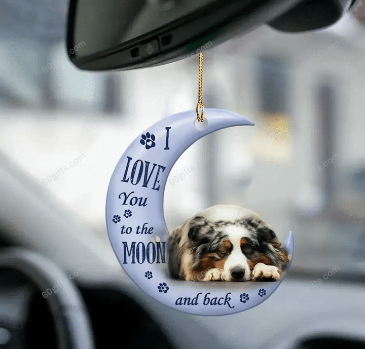 Personalized Name Ornament Australian Shepherd I Love You To The Moon & Back - Christmas Gift For Family, For Her, Gift For Him, Gift For Pets Lover Two Sided Ornament