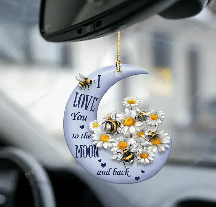 Personalized Name Ornament Bee I Love You To The Moon & Back - Christmas Gift For Family, For Her, Gift For Him, Gift For Pets Lover Two Sided Ornament