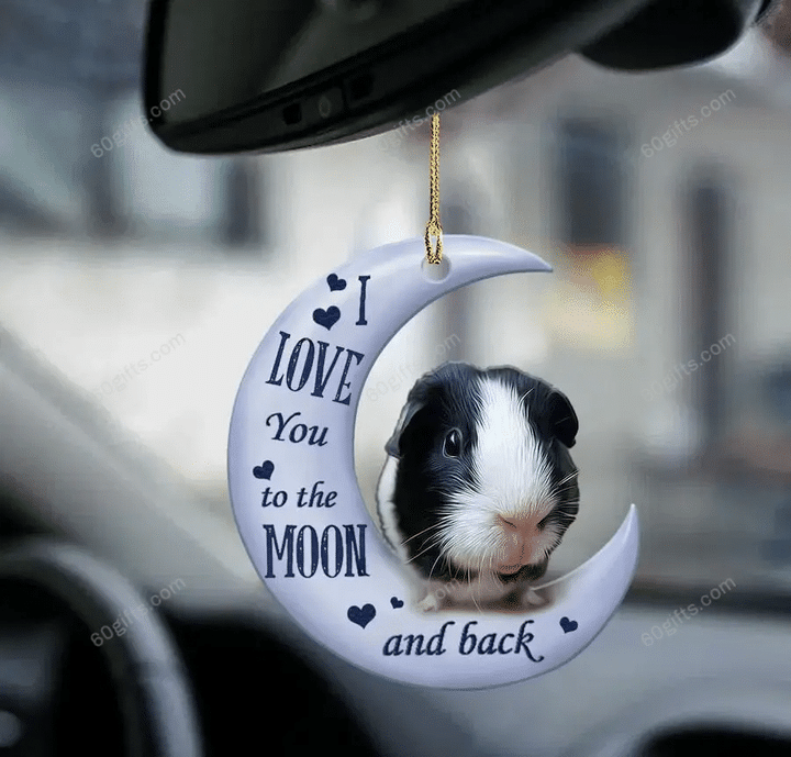 Personalized Name Ornament Black White Guinea Pig I Love You To The Moon & Back - Christmas Gift For Family, For Her, Gift For Him, Gift For Pets Lover Two Sided Ornament