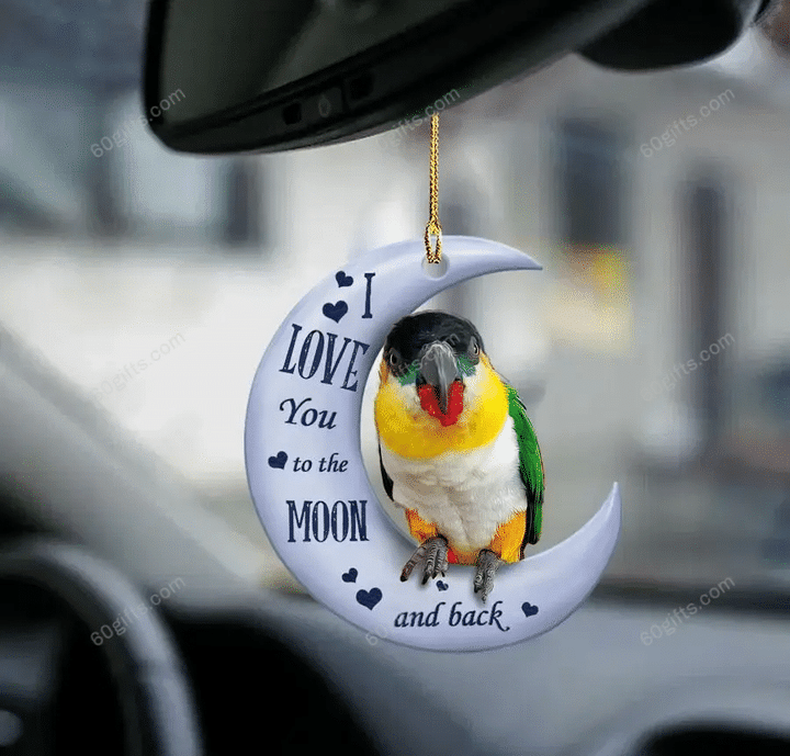 Personalized Name Ornament Black Headed Caique I Love You To The Moon & Back - Christmas Gift For Family, For Her, Gift For Him, Gift For Pets Lover Two Sided Ornament