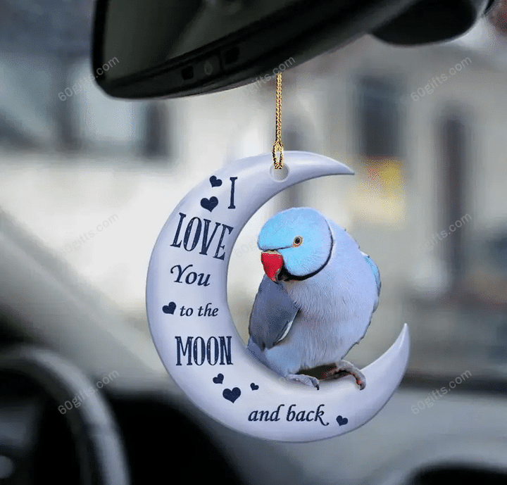 Personalized Name Ornament Blue Ringneck I Love You To The Moon & Back - Christmas Gift For Family, For Her, Gift For Him, Gift For Pets Lover Two Sided Ornament
