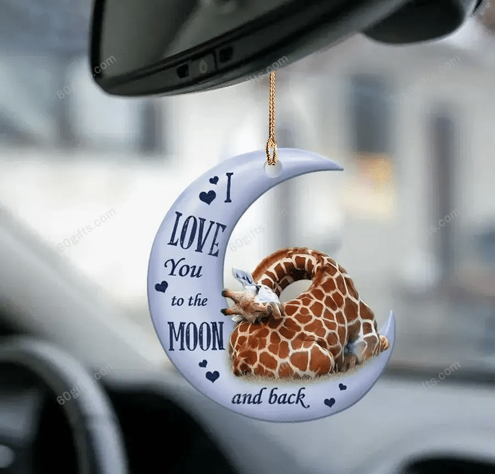 Personalized Name Ornament Giraffe I Love You To The Moon & Back - Christmas Gift For Family, For Her, Gift For Him, Gift For Pets Lover Two Sided Ornament