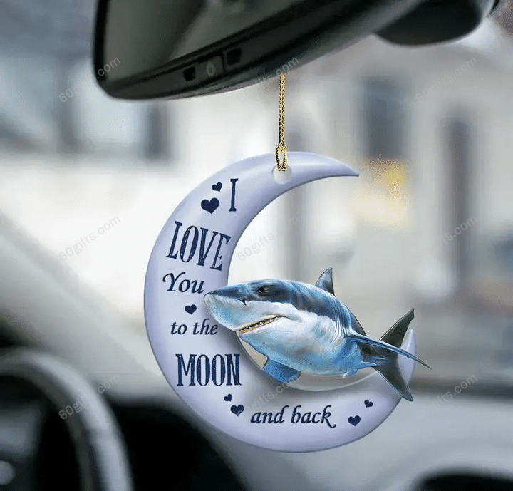 Personalized Name Ornament Shark I Love You To The Moon & Back - Christmas Gift For Family, For Her, Gift For Him, Gift For Pets Lover Two Sided Ornament