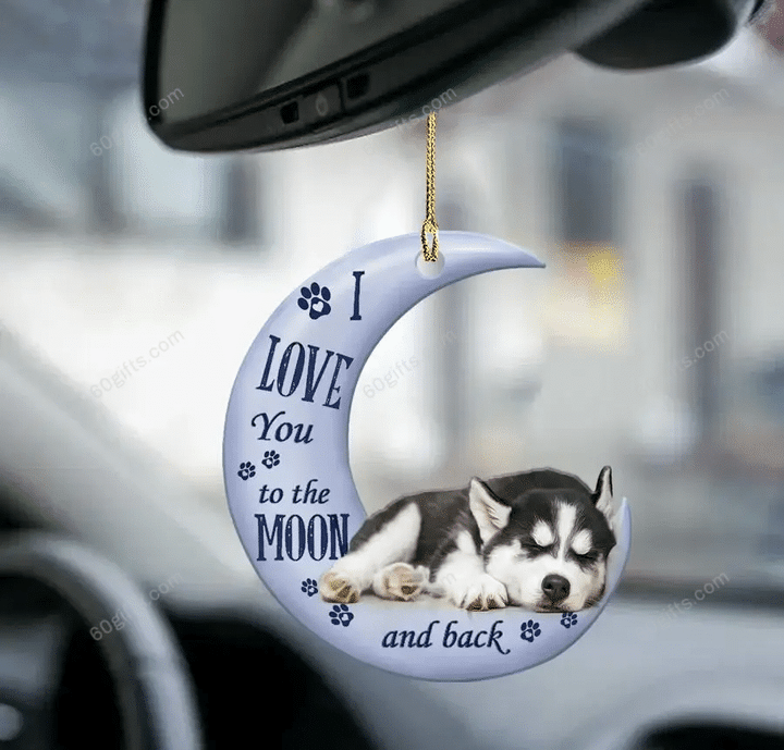 Personalized Name Ornament Siberian Husky I Love You To The Moon & Back - Christmas Gift For Family, For Her, Gift For Him, Gift For Pets Lover Two Sided Ornament
