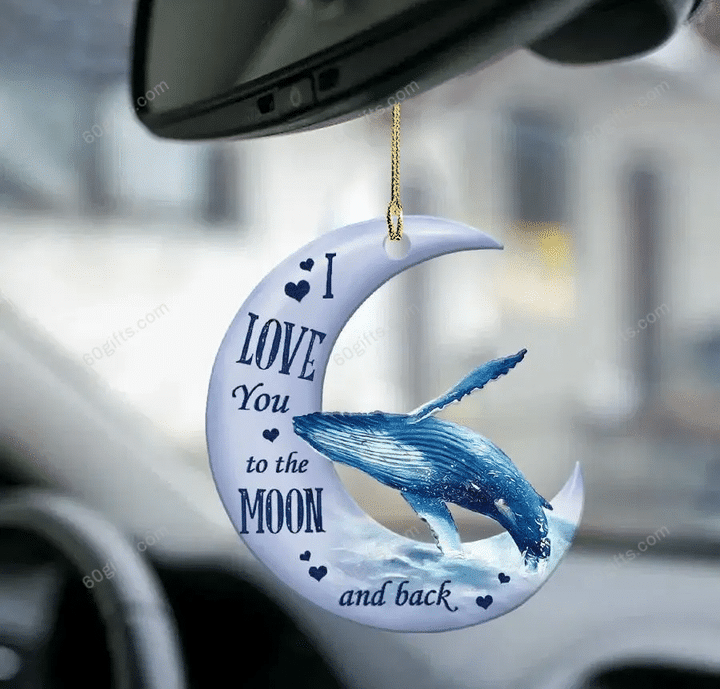 Personalized Name Ornament Whale I Love You To The Moon & Back - Christmas Gift For Family, For Her, Gift For Him, Gift For Pets Lover Two Sided Ornament