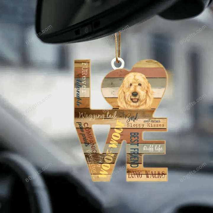 Personalized Photo Ornament Golden Doodle Love Wood - Christmas Gift For Family, For Her, Gift For Him, Gift For Pets Lover Two Sided Ornament