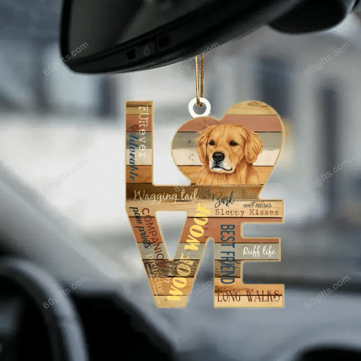 Personalized Photo Ornament Golden Retriever Love Wood - Christmas Gift For Family, For Her, Gift For Him, Gift For Pets Lover Two Sided Ornament