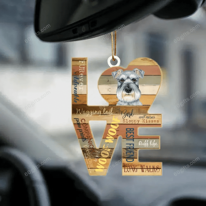Personalized Photo Ornament Schnauzer Love Wood - Christmas Gift For Family, For Her, Gift For Him, Gift For Pets Lover Two Sided Ornament