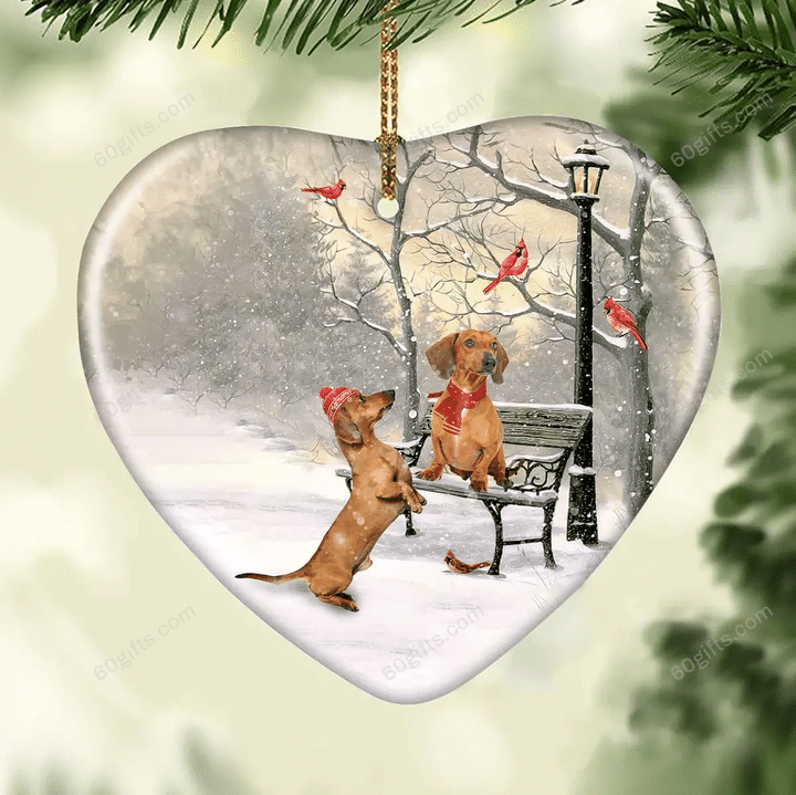 Dachshund Winter Park Christmas Heart Ceramic Ornament - Christmas Gift For Family, For Her, Gift For Him Two Sided Ornament