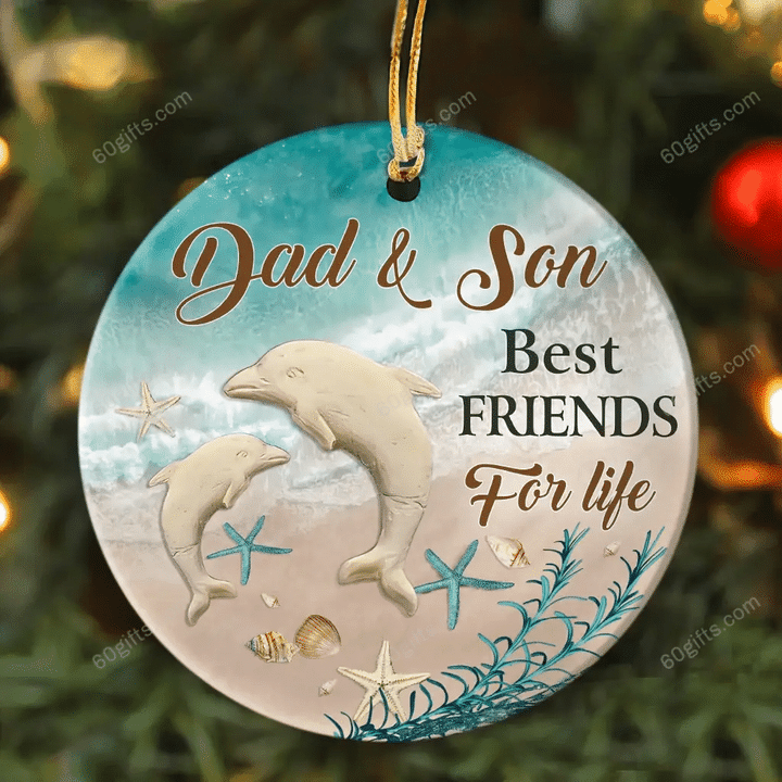 Dad To Son Dolphin Best Friend Christmas Circle Ceramic Ornament - Christmas Gift For Family, For Her, Gift For Him Two Sided Ornament