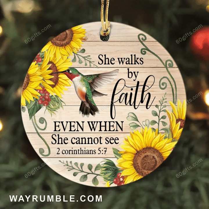 Hummingbird And Sunflower Faith Jesus Christmas Circle Ceramic Ornament - Christmas Gift For Family, For Her, Gift For Him Two Sided Ornament