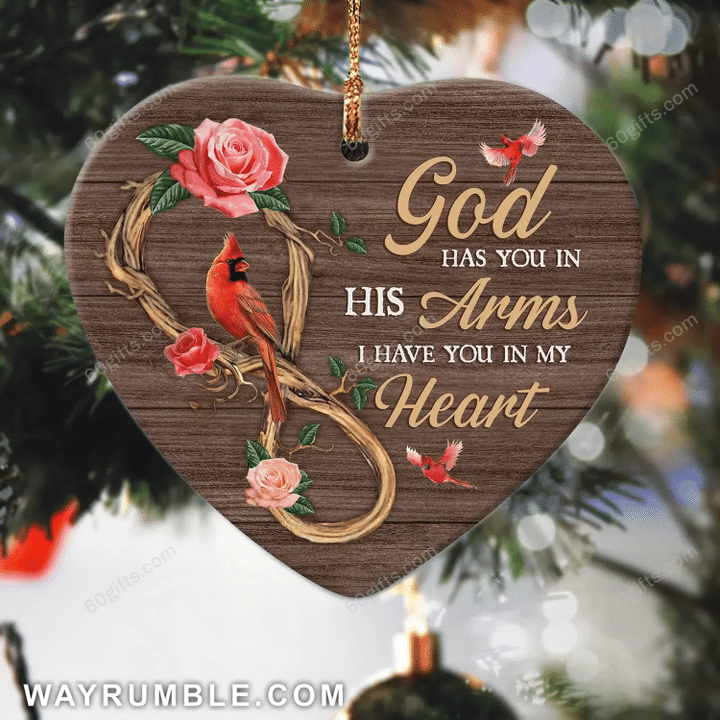 Jesus Cardinal God Has You Christmas Heart Ceramic Ornament - Christmas Gift For Family, For Her, Gift For Him Two Sided Ornament