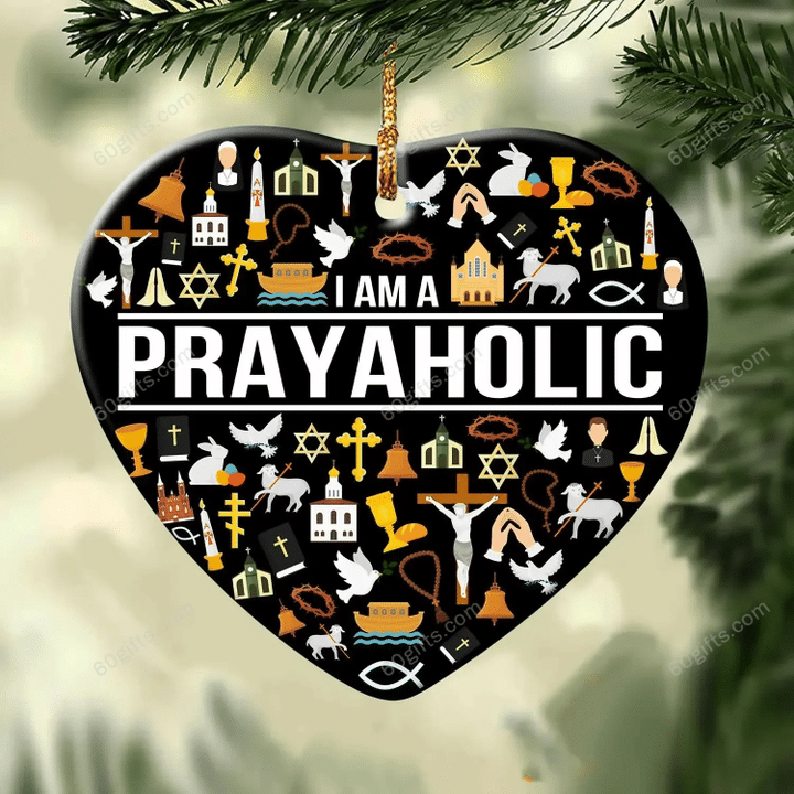 Jesus I Am A Prayaholic Christmas Heart Ceramic Ornament - Christmas Gift For Family, For Her, Gift For Him Two Sided Ornament