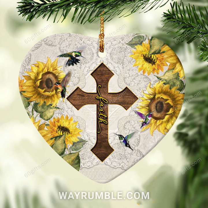 Jesus Faith Christmas Heart Ceramic Ornament - Christmas Gift For Family, For Her, Gift For Him Two Sided Ornament