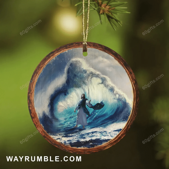 Jesus Standing Above The Waves Christmas Circle Ceramic Ornament - Christmas Gift For Family, For Her, Gift For Him Two Sided Ornament