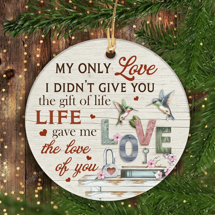 My Only Love Couple Of Hummingbird Christmas Circle Ceramic Ornament - Christmas Gift For Family, For Her, Gift For Him Two Sided Ornament