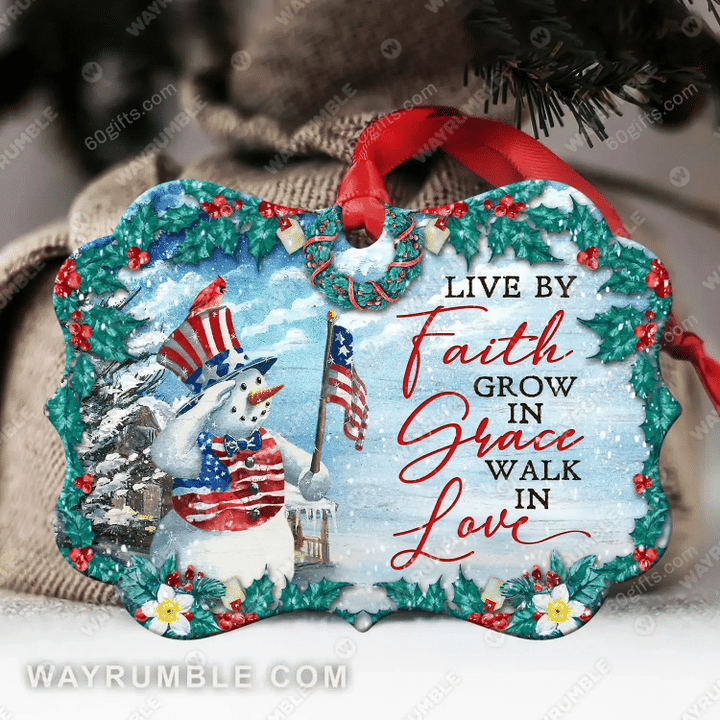 Snowman Live By Faith Christmas Medallion Metal Ornament - Christmas Gift For Family, For Her, Gift For Him Two Sided Ornament