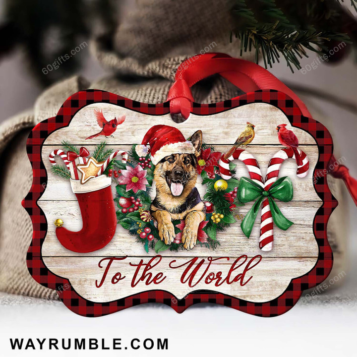 German Shepherd Joy To The World Medallion Metal Ornament - Christmas Gift For Family, For Her, Gift For Him Two Sided Ornament
