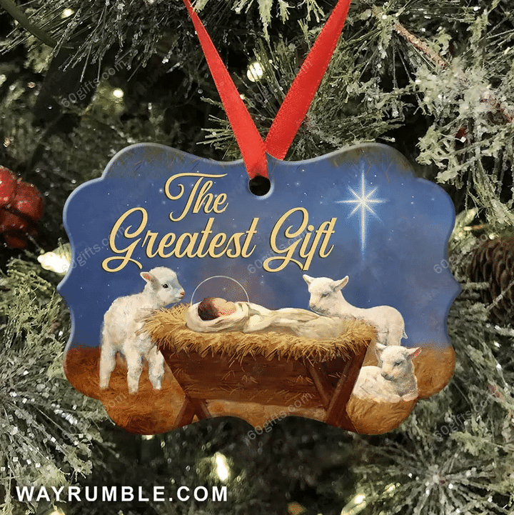 Baby Jesus Lamb Christmas Medallion Metal Ornament - Christmas Gift For Family, For Her, Gift For Him Two Sided Ornament