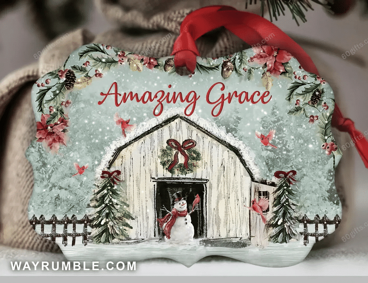 Snowman Amazing Grace Christmas Medallion Metal Ornament - Christmas Gift For Family, For Her, Gift For Him Two Sided Ornament