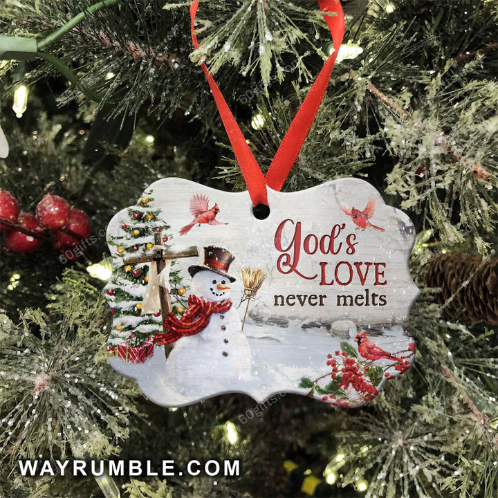 Jesus God's Love Never Melts Christmas Medallion Metal Ornament - Christmas Gift For Family, For Her, Gift For Him Two Sided Ornament