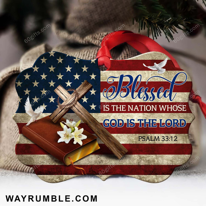 Jesus US Flag Blessed Christmas Medallion Metal Ornament - Christmas Gift For Family, For Her, Gift For Him Two Sided Ornament
