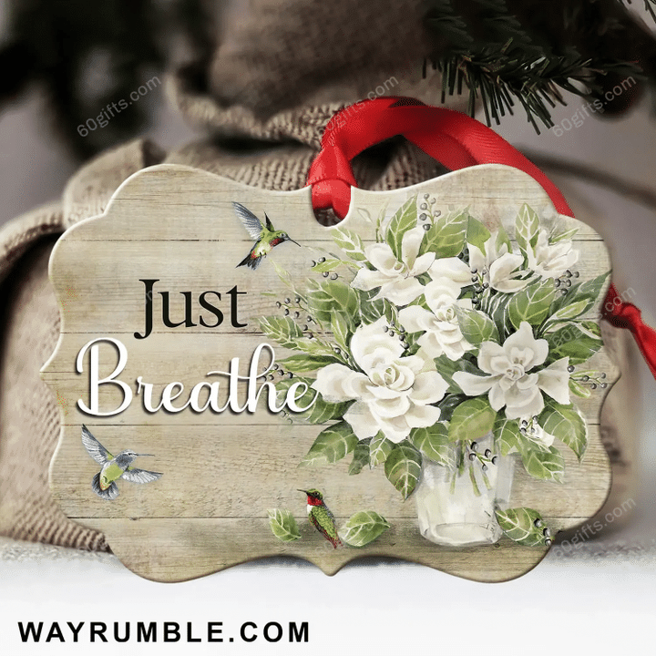 Jesus Hummingbird Just Breathe Christmas Medallion Metal Ornament - Christmas Gift For Family, For Her, Gift For Him Two Sided Ornament