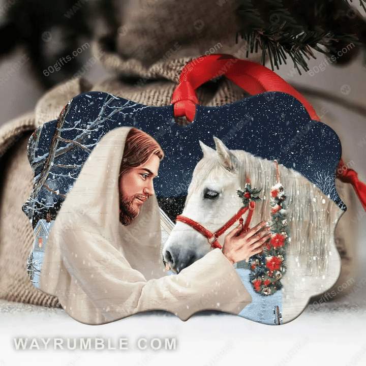 Jesus Painting White Horse Drawing Christmas Medallion Metal Ornament - Christmas Gift For Family, For Her, Gift For Him Two Sided Ornament