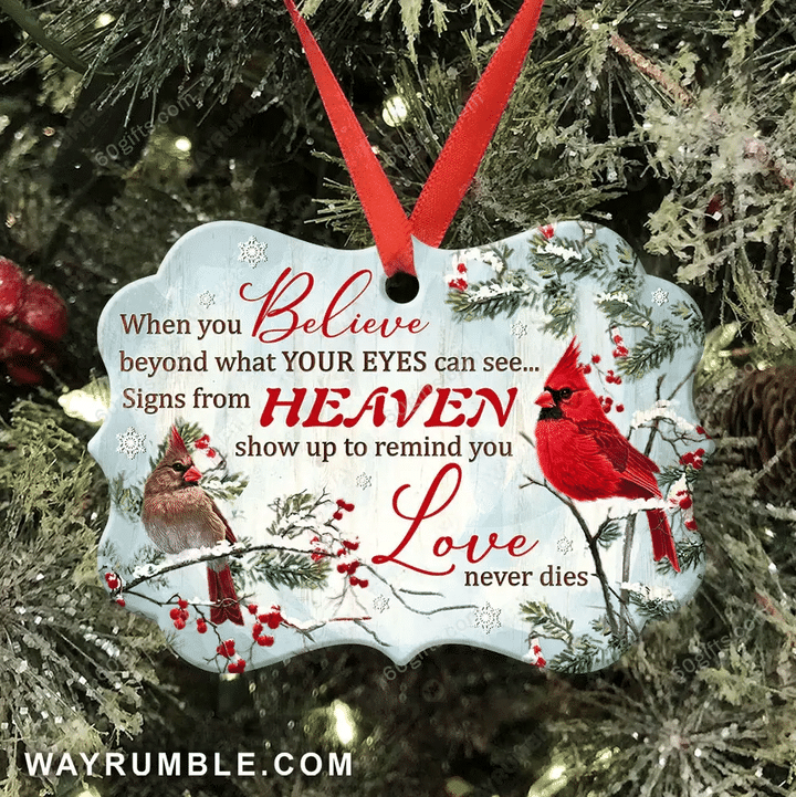 Cardinal Signs From Heaven Christmas Medallion Metal Ornament - Christmas Gift For Family, For Her, Gift For Him Two Sided Ornament