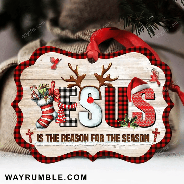 Cardinals Jesus Is The Reason Christmas Medallion Metal Ornament - Christmas Gift For Family, For Her, Gift For Him Two Sided Ornament