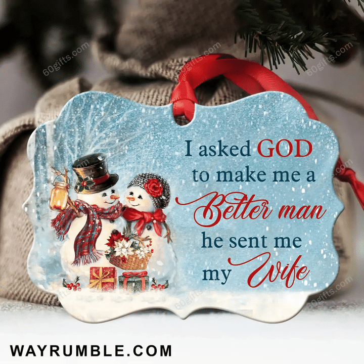 Snowman I Asked God Christmas Medallion Metal Ornament - Christmas Gift For Family, For Her, Gift For Him Two Sided Ornament