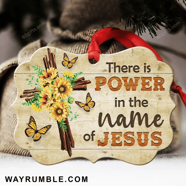 Sunflower There Is Power In The Name Christmas Medallion Metal Ornament - Christmas Gift For Family, For Her, Gift For Him Two Sided Ornament