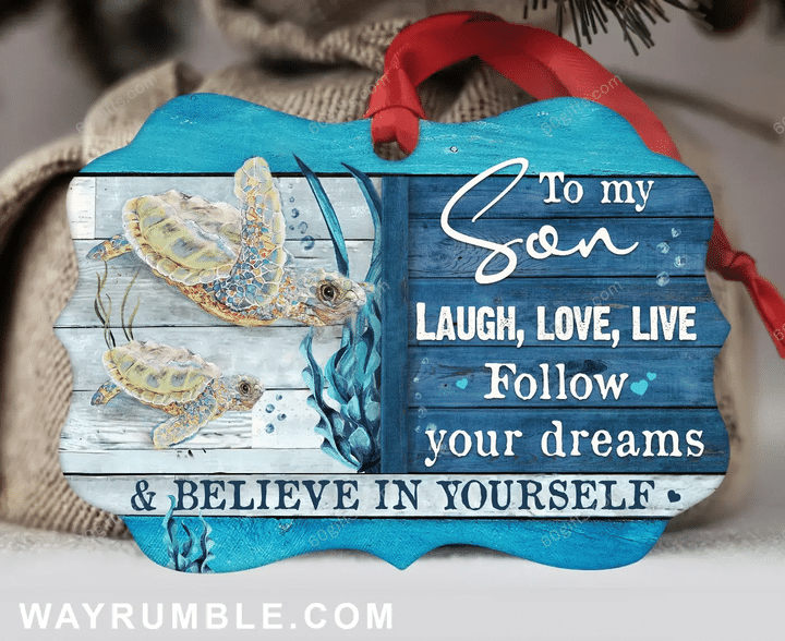 To My Son Turtle Follow Your Dreams Christmas Medallion Metal Ornament - Christmas Gift For Family, For Her, Gift For Him Two Sided Ornament