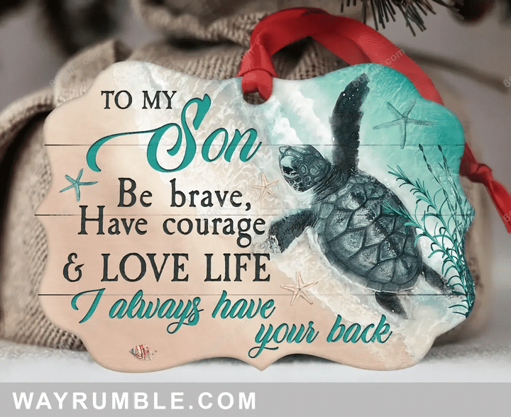 To My Son Turtle I Always Have Your Back Christmas Medallion Metal Ornament - Christmas Gift For Family, For Her, Gift For Him Two Sided Ornament
