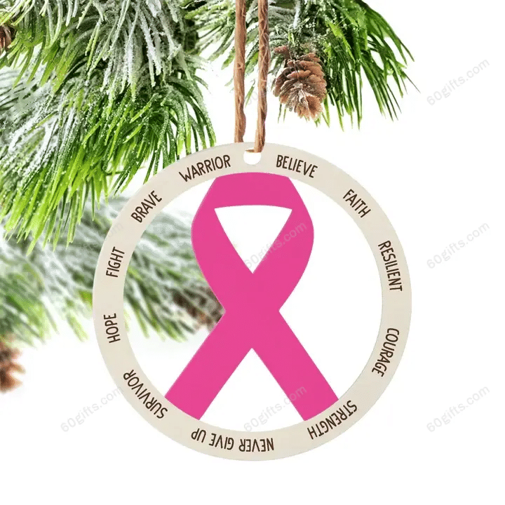 Breast Cancer Pink Ribbon Ornament - Christmas Gift For Family, For Her, Gift For Him Two Sided Ornament