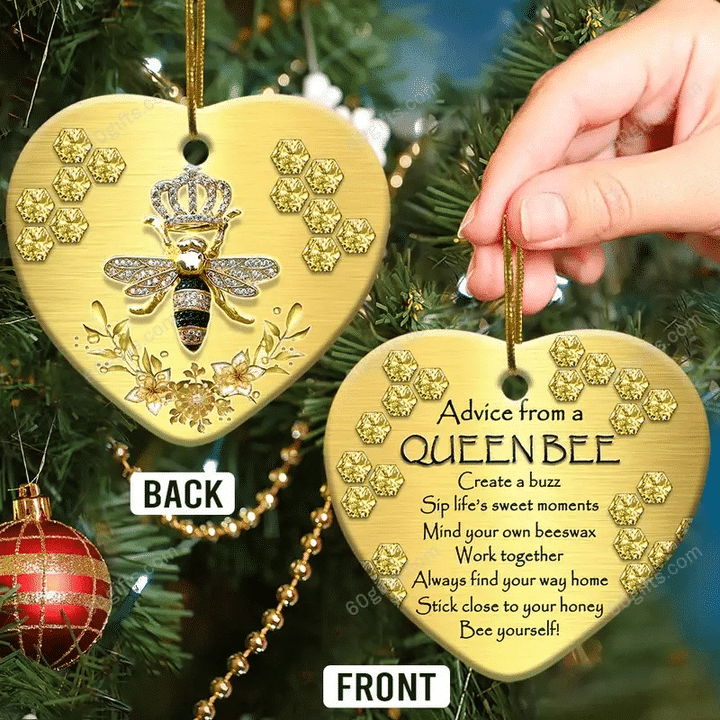 Bee Advice Christmas Heart Ceramic Ornament - Christmas Gift For Family, For Her, Gift For Him Two Sided Ornament