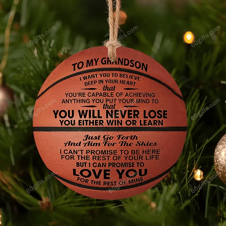 Basketball Grandson You Never Lose Christmas Circle Ceramic Ornament - Christmas Gift For Family, For Her, Gift For Him Two Sided Ornament