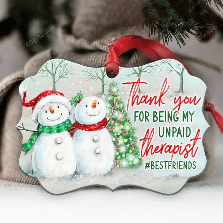 Bestie Snowman My Unpaid Therapist Christmas Medallion Metal Ornament - Christmas Gift For Family, For Her, Gift For Him Two Sided Ornament