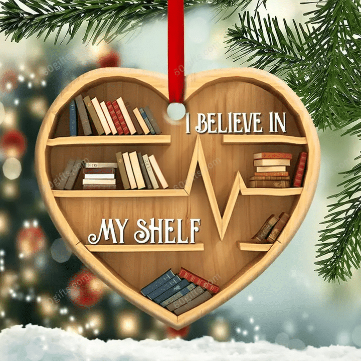 Book I Believe In My Shelf Christmas Heart Ceramic Ornament - Christmas Gift For Family, For Her, Gift For Him Two Sided Ornament