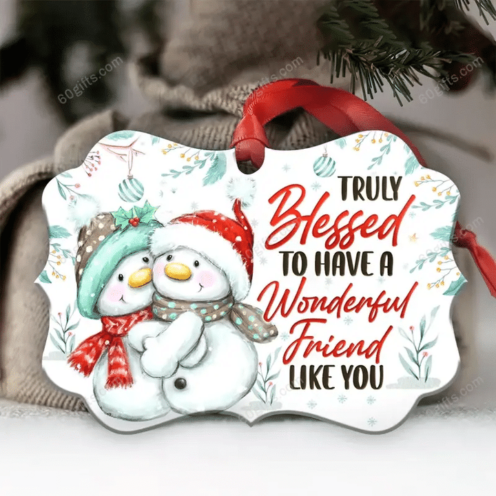 Bestie Snowman Truly Blessed Christmas Medallion Metal Ornament - Christmas Gift For Family, For Her, Gift For Him Two Sided Ornament