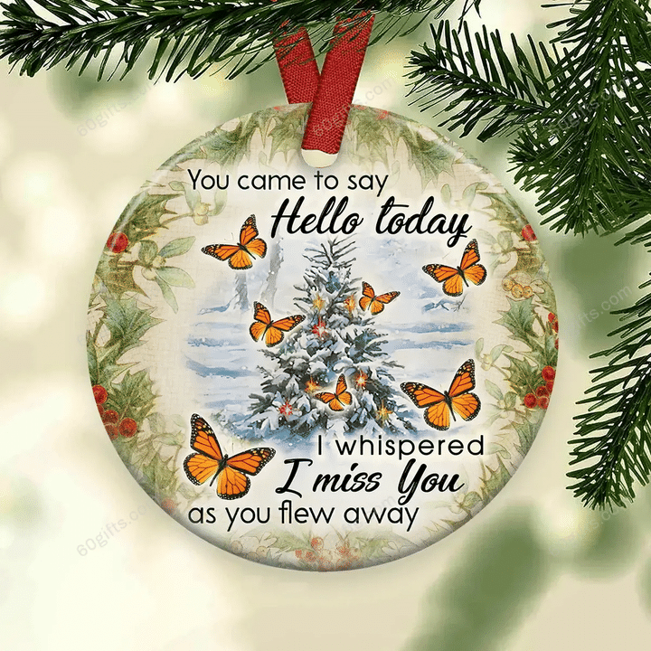 Butterfly Christmas Circle Ceramic Ornament - Christmas Gift For Family, For Her, Gift For Him Two Sided Ornament