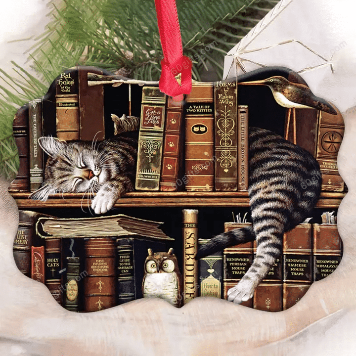 Cats In My Bookshelf Christmas Medallion Metal Ornament - Christmas Gift For Family, For Her, Gift For Him Two Sided Ornament