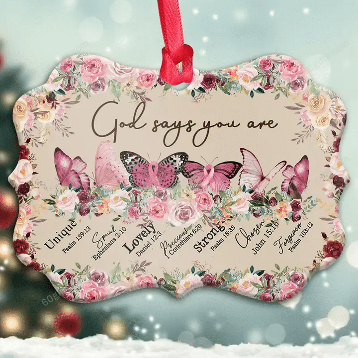 Butterfly BRC Breast Cancer Awareness Christmas Medallion Metal Ornament - Christmas Gift For Family, For Her, Gift For Him Two Sided Ornament