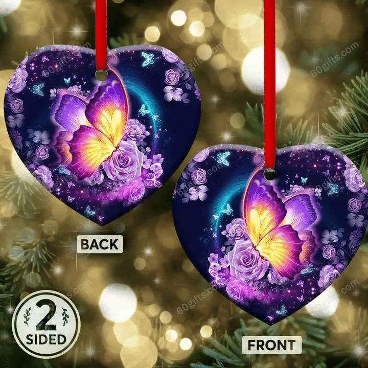 Beautiful Butterfly Christmas Heart Ceramic Ornament - Christmas Gift For Family, For Her, Gift For Him Two Sided Ornament