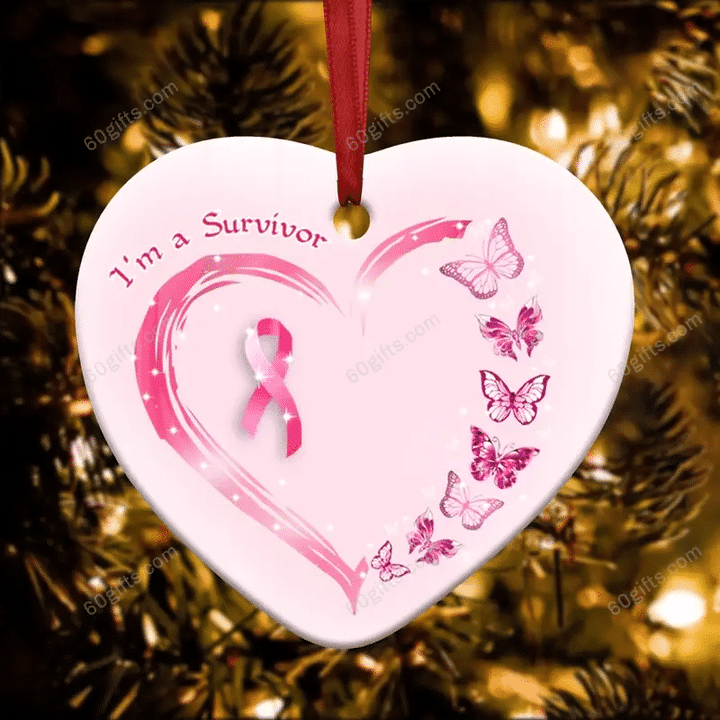 Butterfly Breast Cancer Faith Christmas Heart Ceramic Ornament - Christmas Gift For Family, For Her, Gift For Him Two Sided Ornament