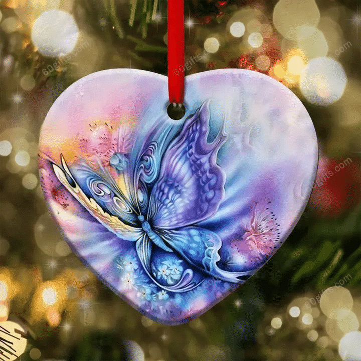 Butterfly Color Art Christmas Heart Ceramic Ornament - Christmas Gift For Family, For Her, Gift For Him Two Sided Ornament