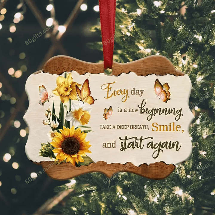 Butterfly Sunflower Motivation New Beginning Christmas Medallion Metal Ornament - Christmas Gift For Family, For Her, Gift For Him Two Sided Ornament