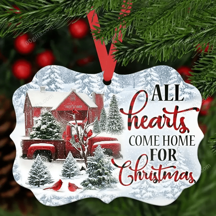 Cardinal All Hearts Come Home Christmas Medallion Metal Ornament - Christmas Gift For Family, For Her, Gift For Him Two Sided Ornament